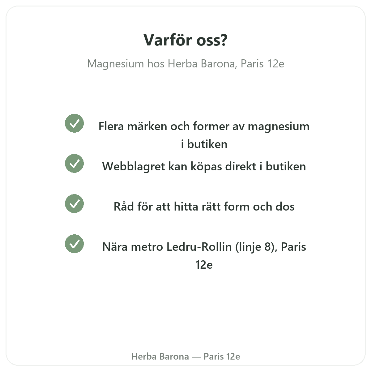 Varför köpa magnesium i Paris hos Herba Barona Paris 12e