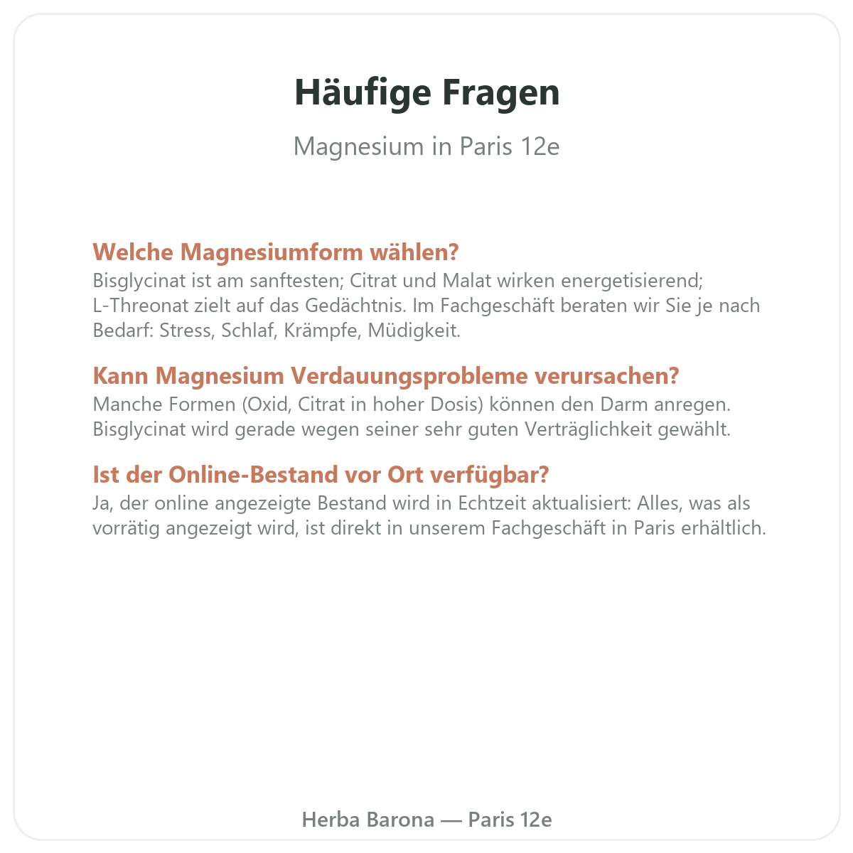 Häufige Fragen zu Magnesium in Paris – Herba Barona Paris 12e