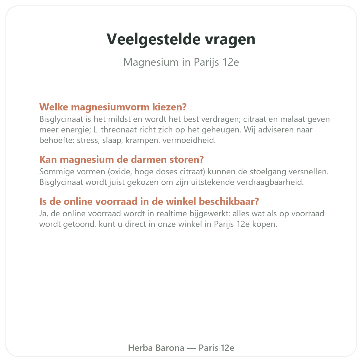 Veelgestelde vragen magnesium in Parijs - Herba Barona Parijs 12e