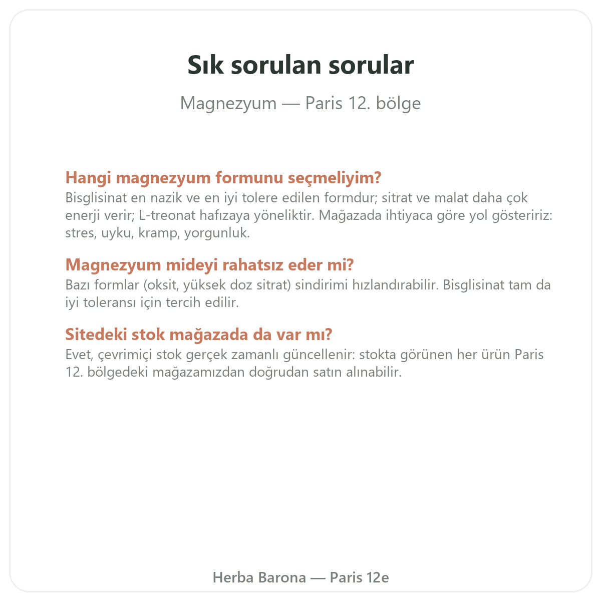 Magnezyum Paris hakkında sıkça sorulan sorular - Herba Barona Paris 12. bölge