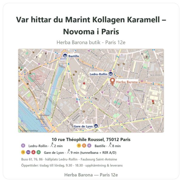 Var hittar du Marint Kollagen Karamell – Novoma i Paris - butikskarta Herba Barona Paris 12e