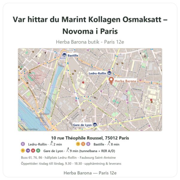 Var hittar du Marint Kollagen Osmaksatt – Novoma i Paris - butikskarta Herba Barona Paris 12e