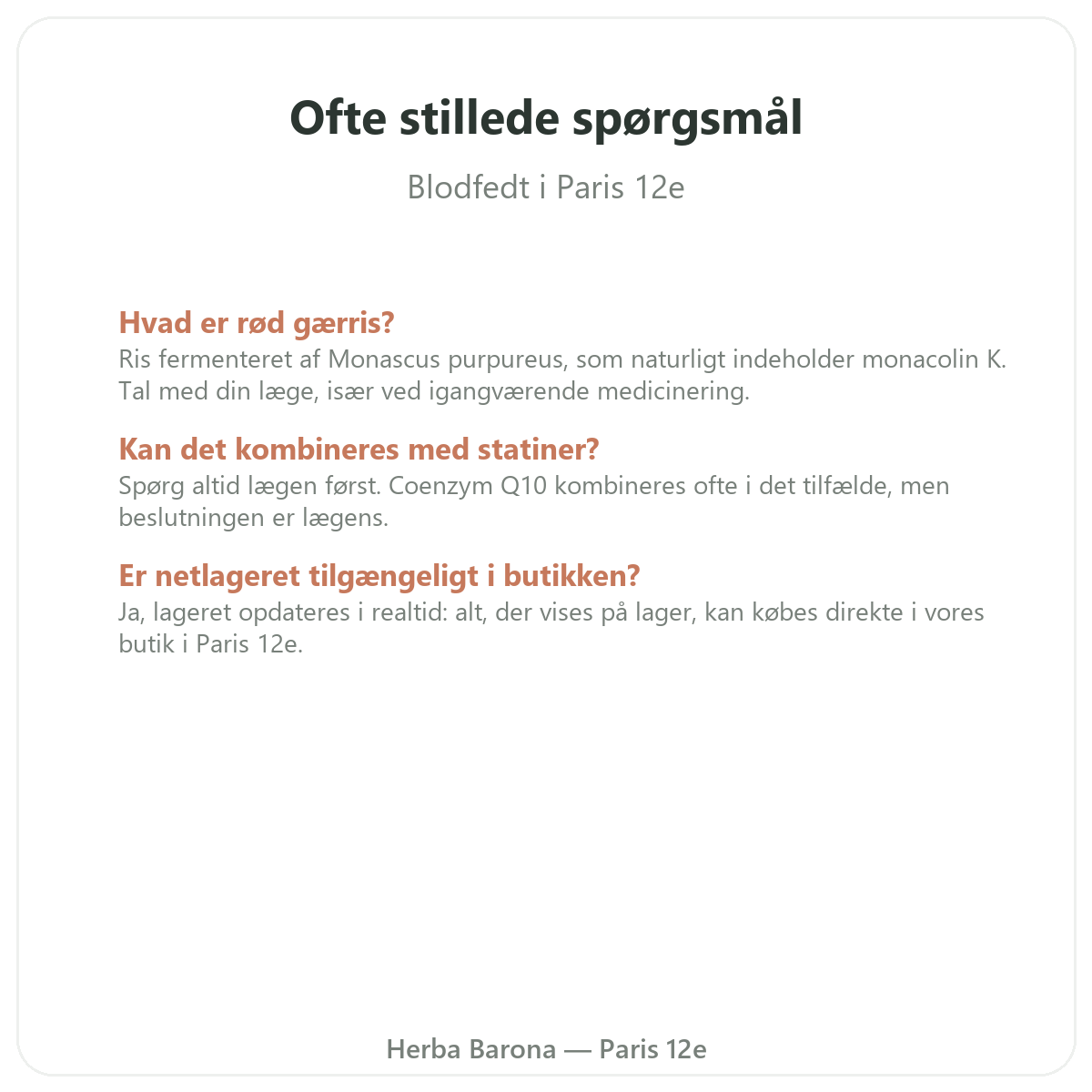Ofte stillede spørgsmål om kosttilskud til lipidbalance i Paris - Herba Barona Paris 12