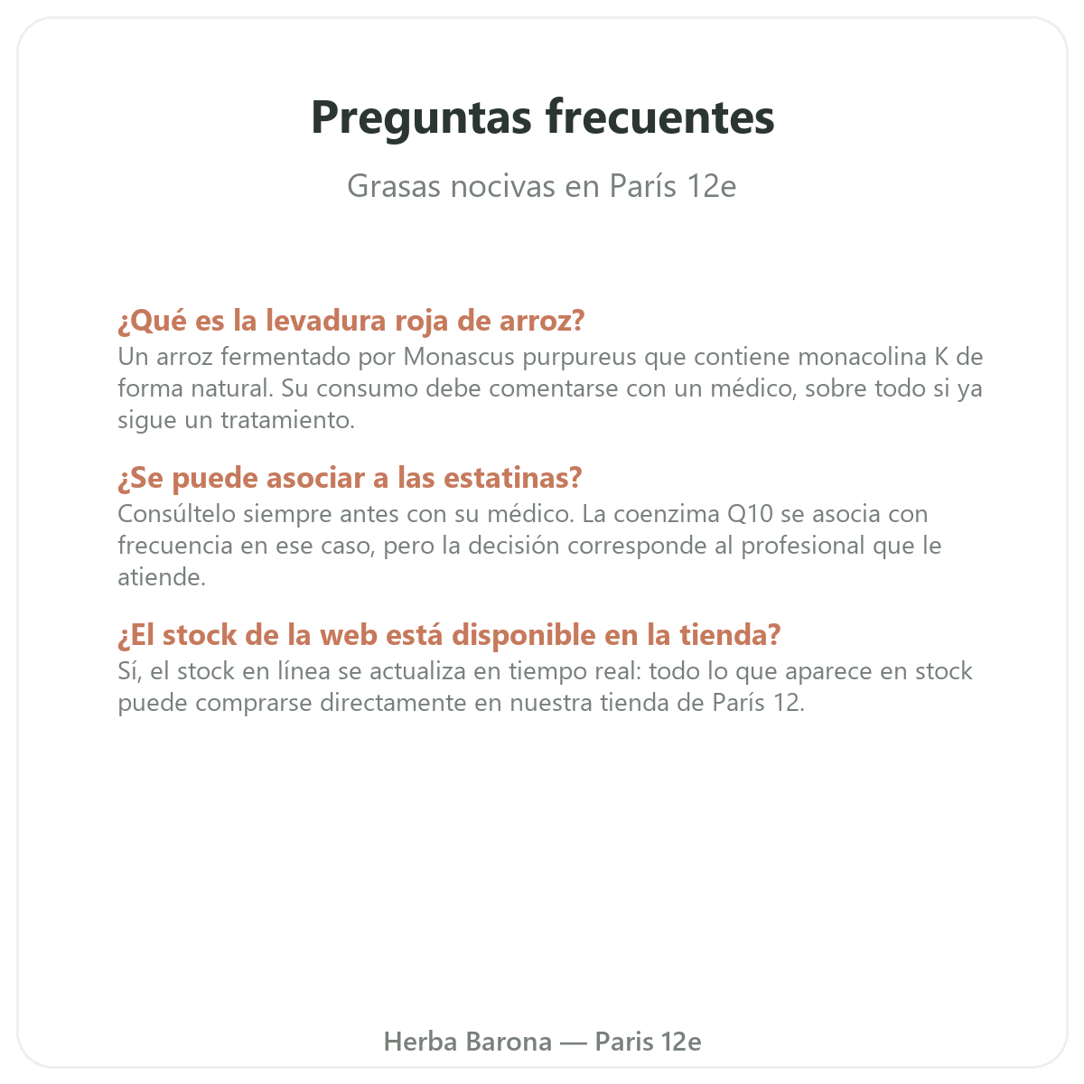 Preguntas frecuentes complementos equilibrio lipídico en París - Herba Barona París 12e
