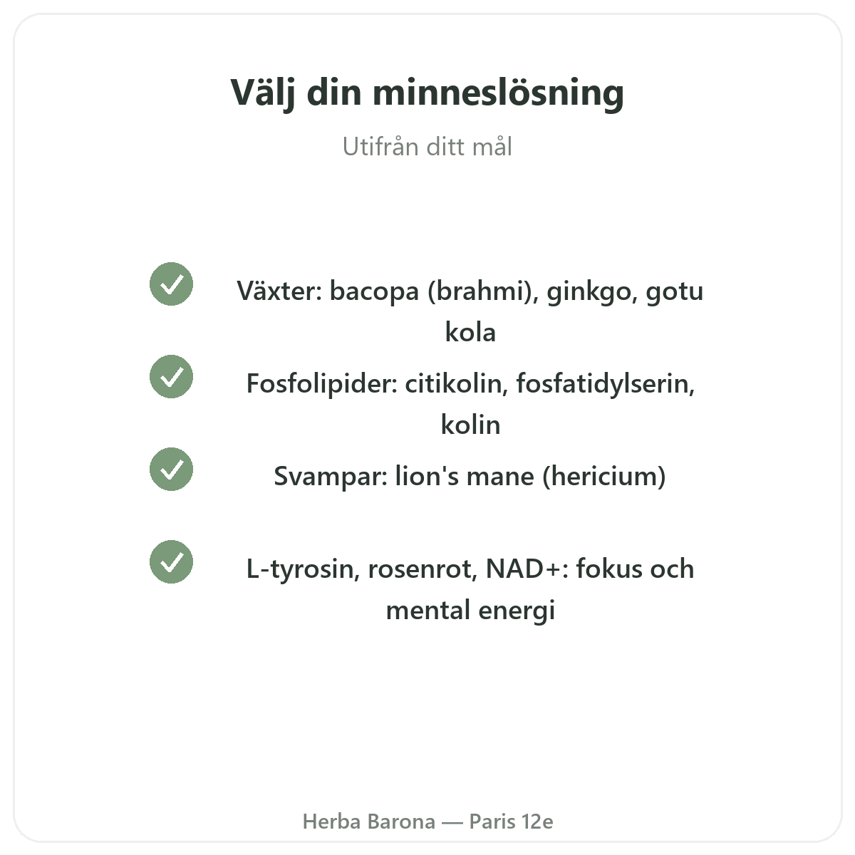 Minne och koncentration Paris - kvalitetsåtaganden hos Herba Barona Paris 12e