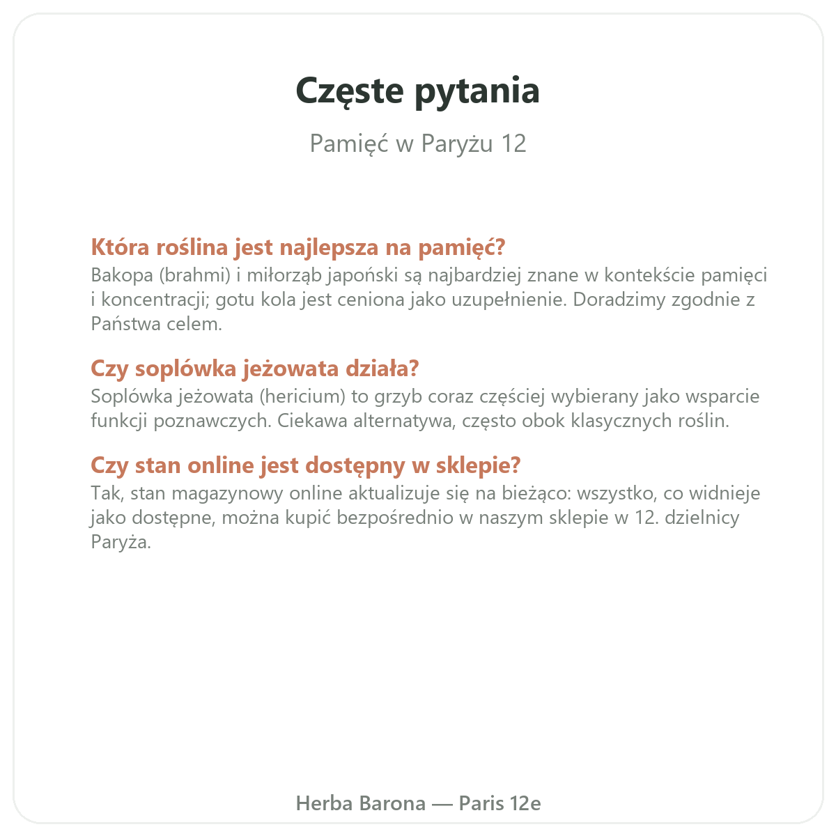 Najczęściej zadawane pytania - pamięć i koncentracja w Paryżu - Herba Barona Paryż 12