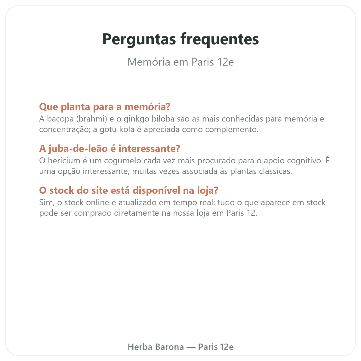 Perguntas frequentes Memória concentração Paris - Herba Barona Paris 12e