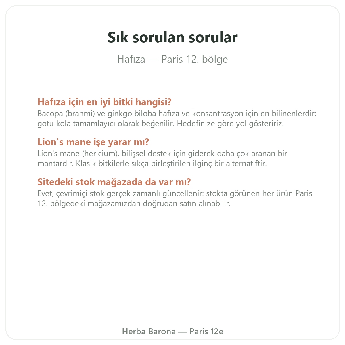 Paris’te hafıza ve konsantrasyon hakkında sıkça sorulan sorular - Herba Barona Paris 12. bölge