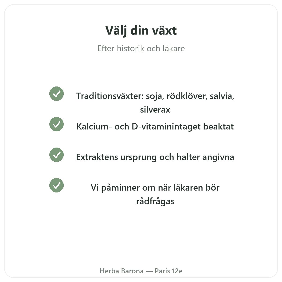 Kosttillskott för klimakteriet - viktiga aktiva ämnen att välja hos Herba Barona Paris 12e