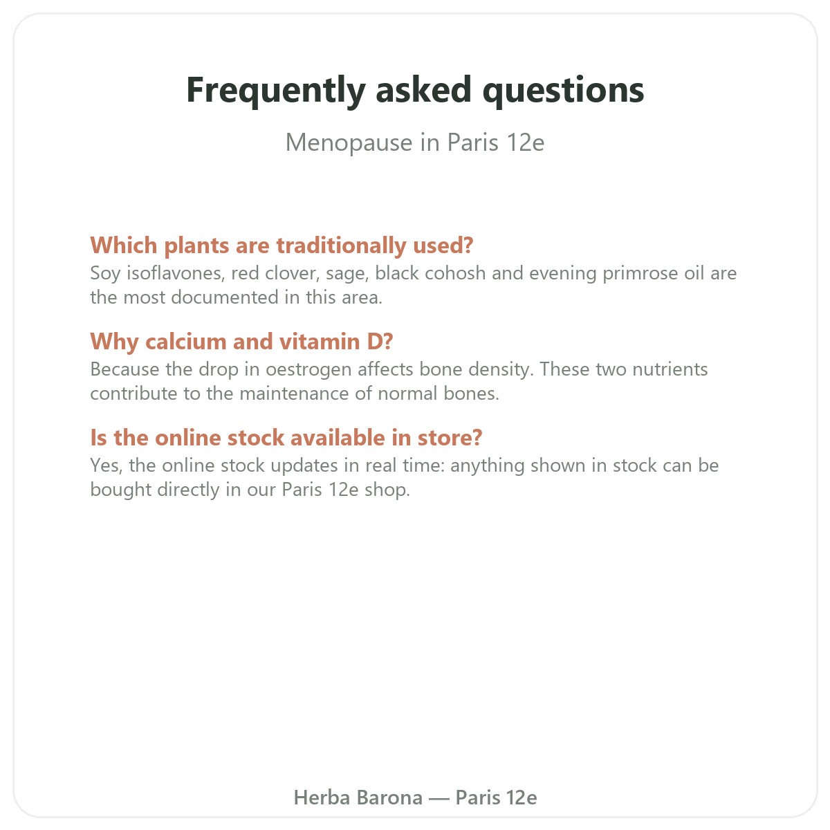 Frequently asked questions about menopause supplements in Paris - Herba Barona Paris 12e