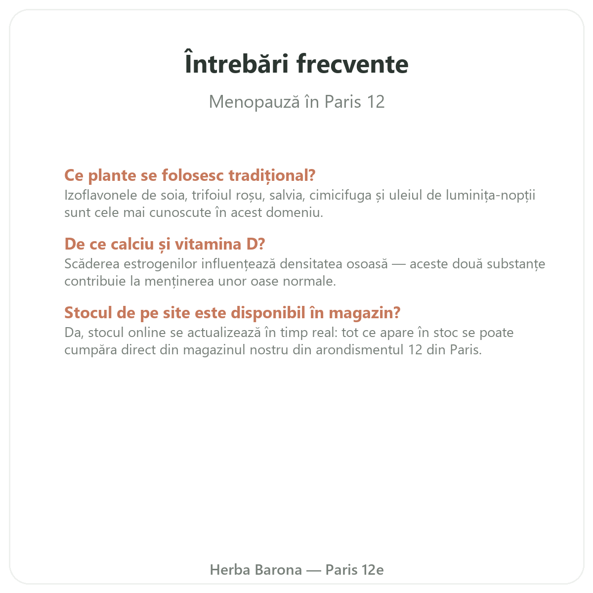 Întrebări frecvente suplimente pentru menopauză la Paris - Herba Barona Paris, arondismentul 12