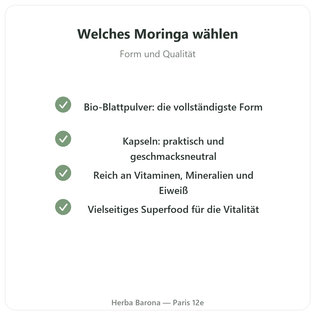 Moringa Paris - Qualitätsversprechen bei Herba Barona Paris 12e