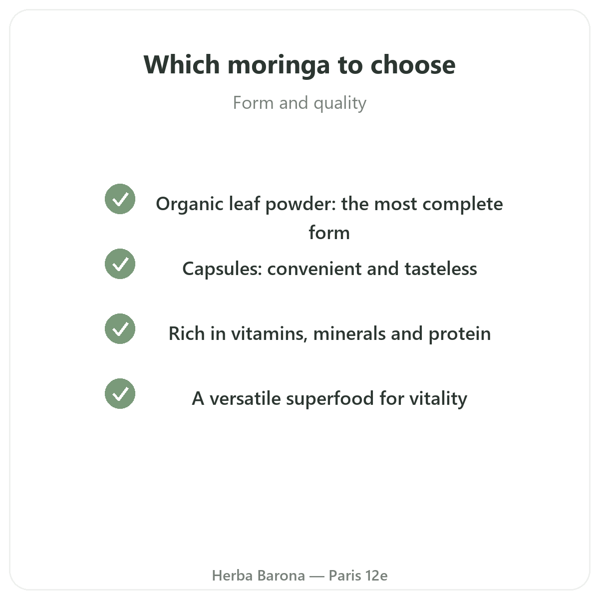 Moringa in Paris - our quality commitments at Herba Barona Paris 12th