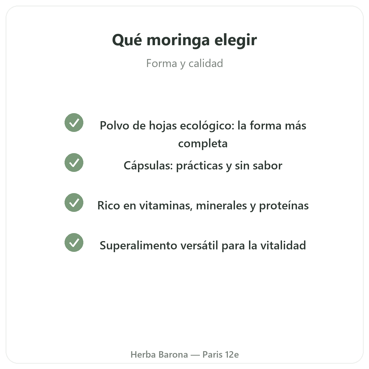 Moringa París - compromisos de calidad en Herba Barona París 12e