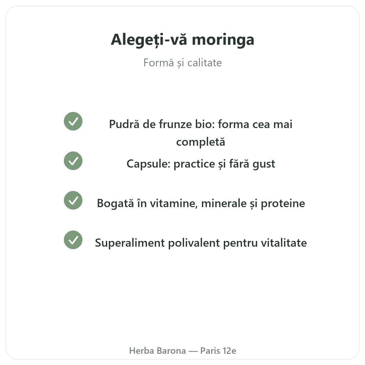 Moringa Paris Paris - angajamente de calitate la Herba Barona Paris, arondismentul 12