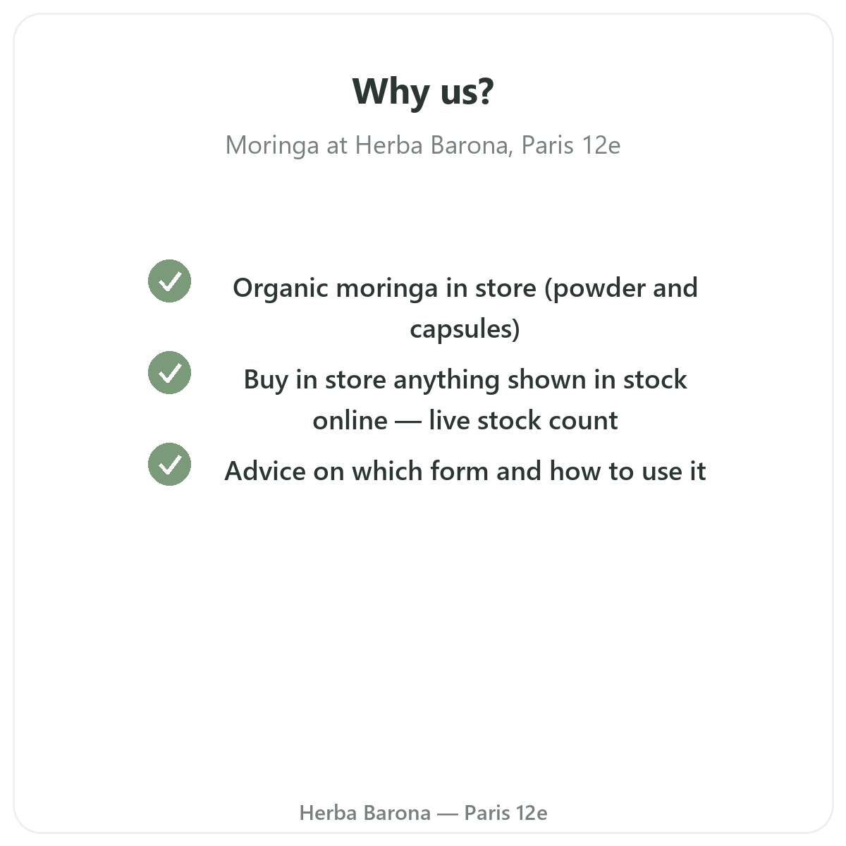 Why buy Moringa in Paris at Herba Barona Paris 12th