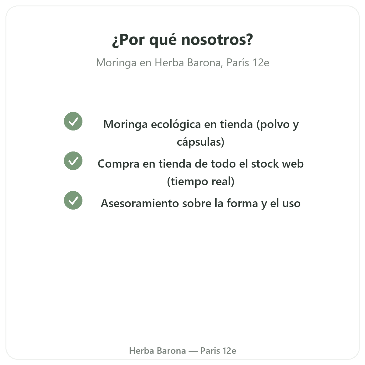 Por qué comprar moringa en París en Herba Barona París 12e