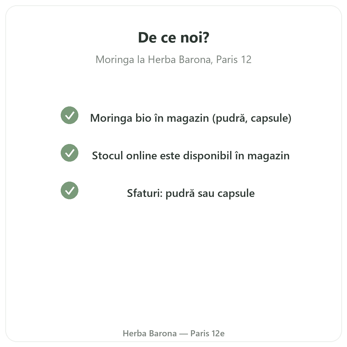 De ce să cumpărați Moringa Paris la Paris, de la Herba Barona Paris, arondismentul 12