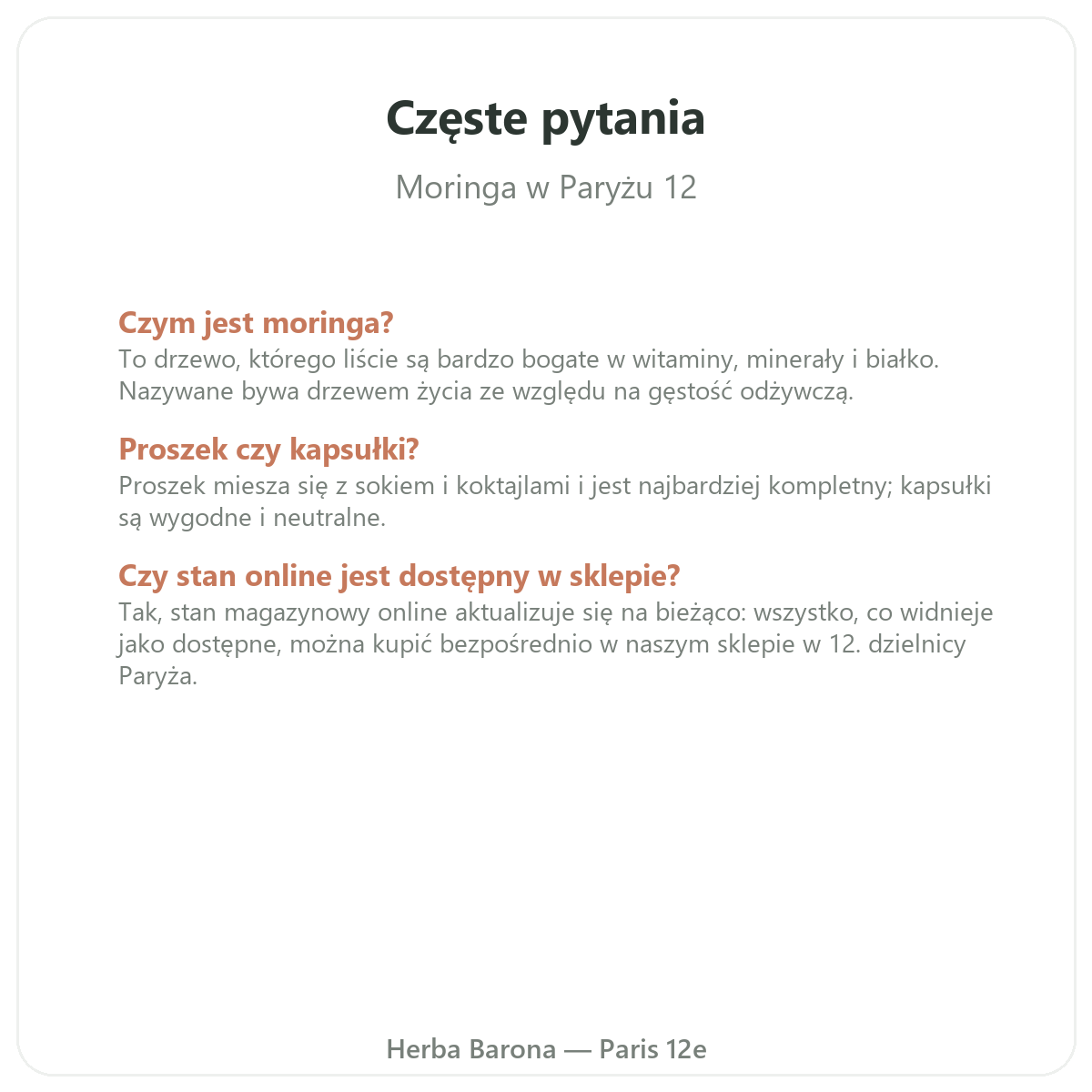Najczęściej zadawane pytania o moringę - Herba Barona, wysyłka do Polski