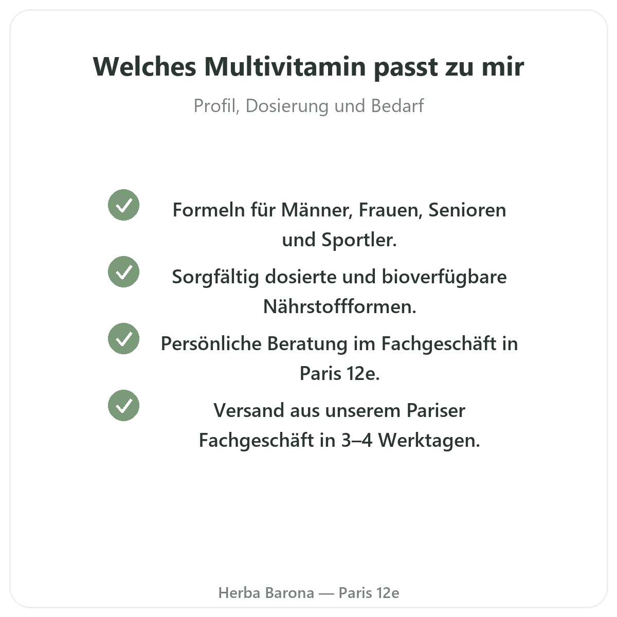 Multivitamine - wichtige Wirkstoffe bei Herba Barona Paris 12e