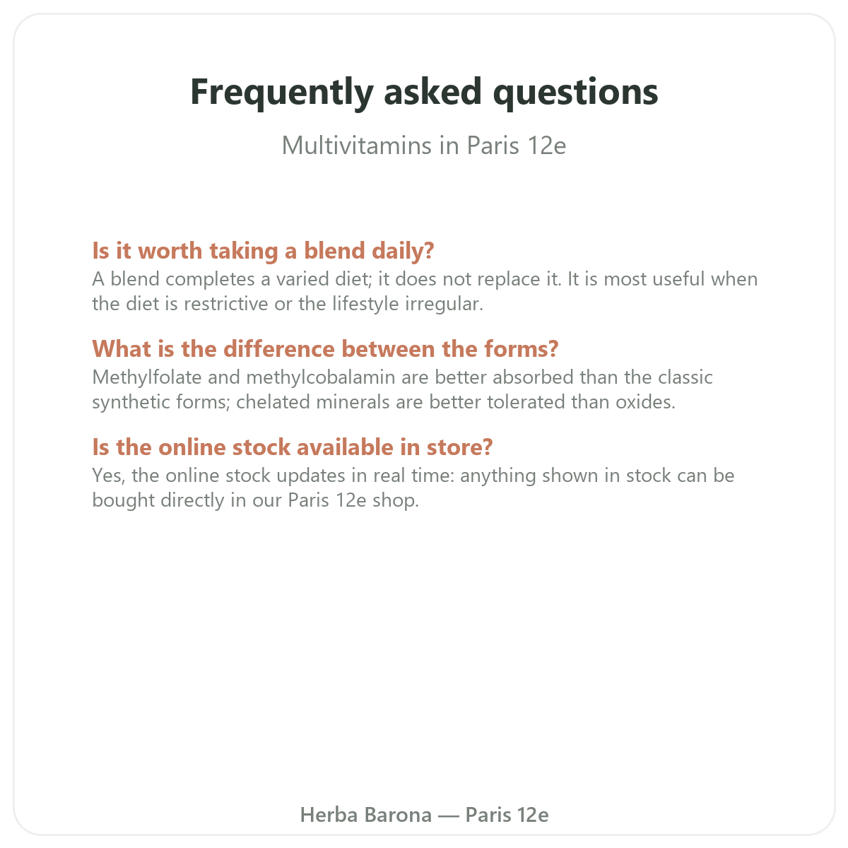Frequently asked questions about Multivitamins in Paris - Herba Barona Paris 12th