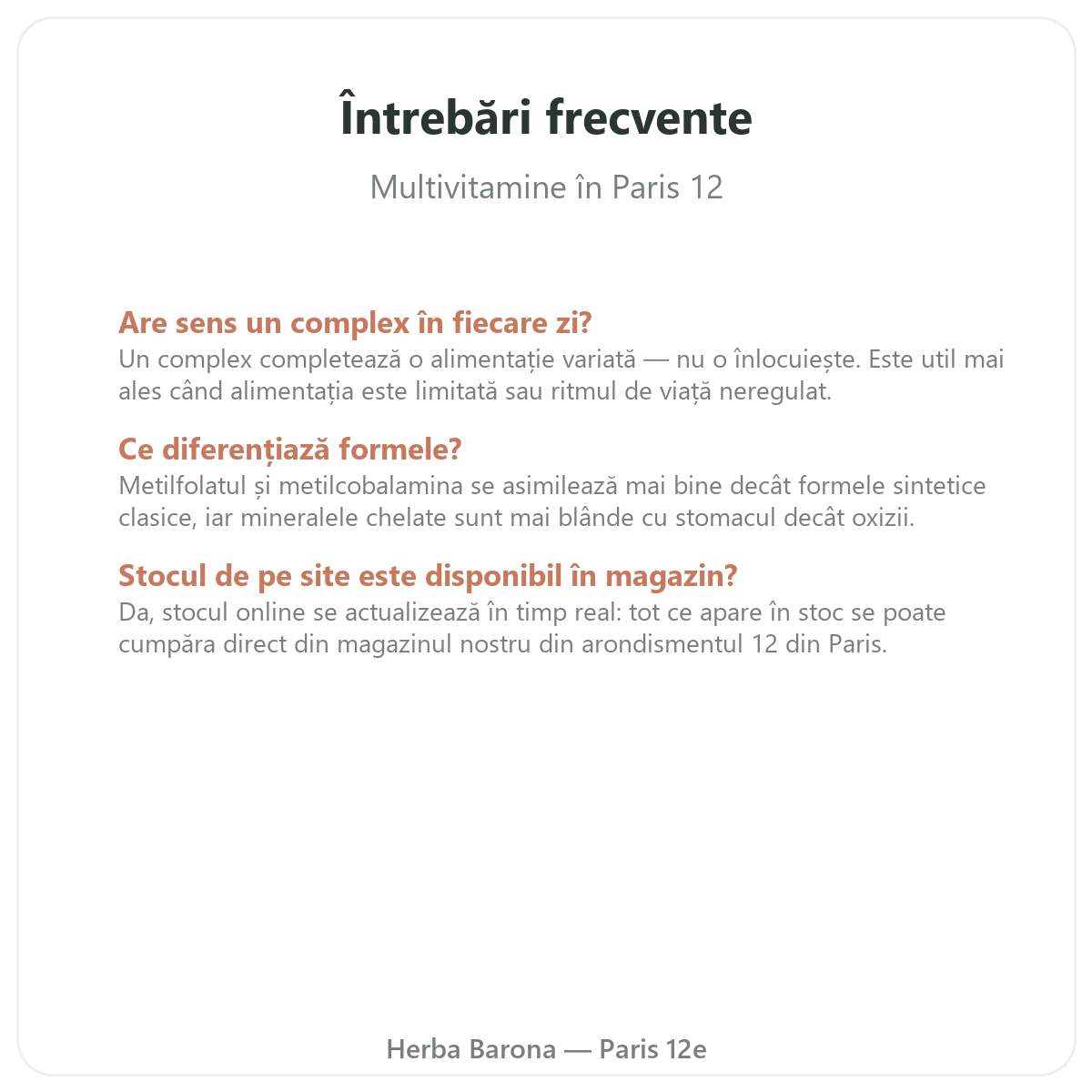 Întrebări frecvente multivitamine la Paris - Herba Barona, Paris, arondismentul 12