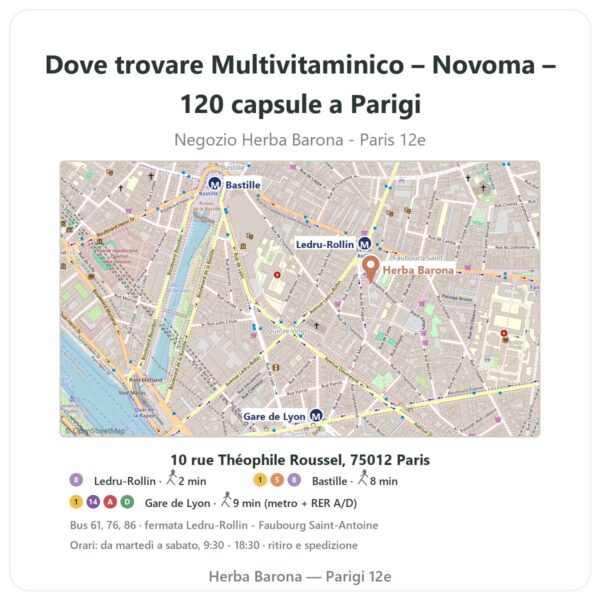 Dove trovare Multivitaminico – Novoma – 120 capsule a Parigi - mappa del negozio Herba Barona Paris 12e