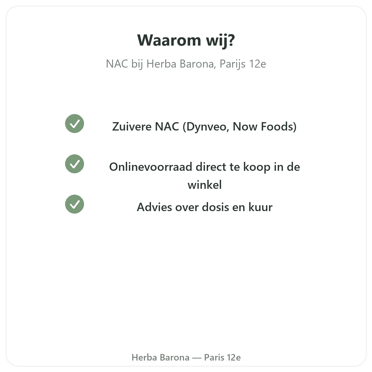 Waarom NAC kopen bij Herba Barona in Parijs 12e