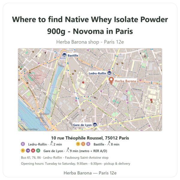Where to find Native Whey Isolate Powder 900g - Novoma in Paris - store map Herba Barona Paris 12e