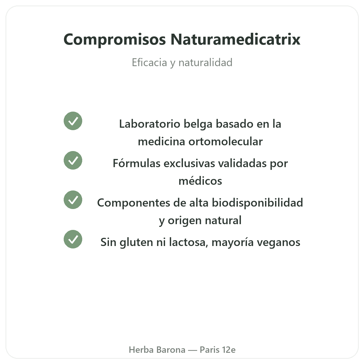 NaturaMedicatrix París - compromisos de calidad en Herba Barona París 12e