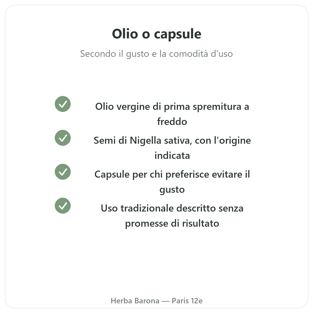 Cumino nero a Parigi - impegni di qualità da Herba Barona Parigi 12e