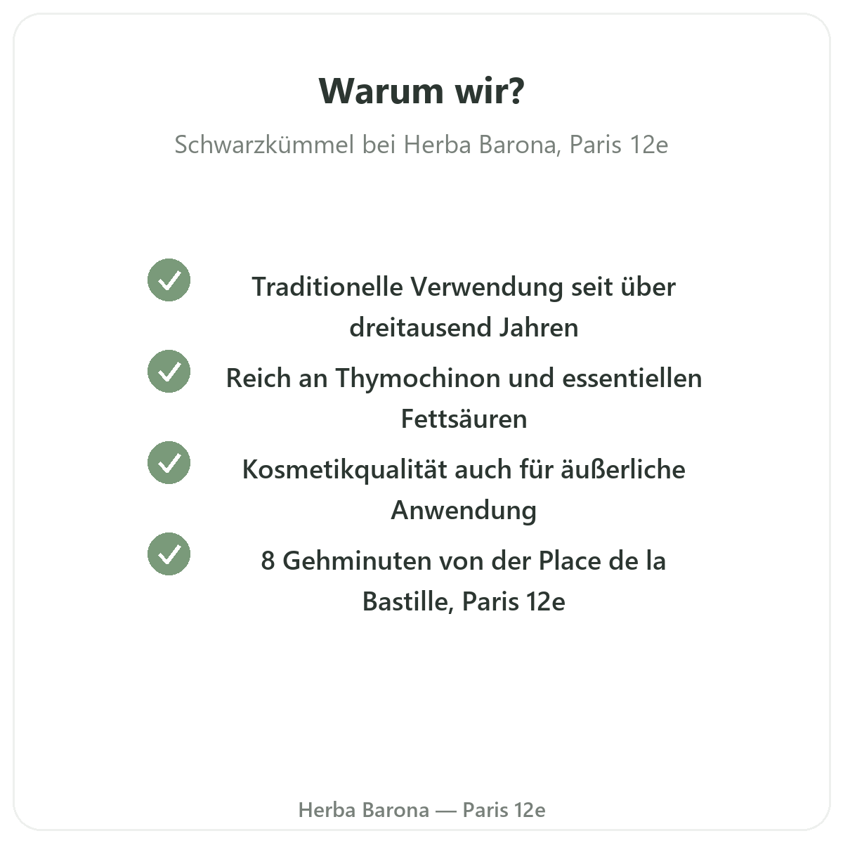 Warum Schwarzkümmel Paris in Paris bei Herba Barona kaufen Paris 12e