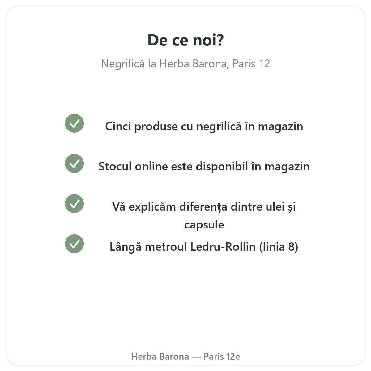 De ce să cumpărați Negrilică Paris la Paris, de la Herba Barona Paris, arondismentul 12