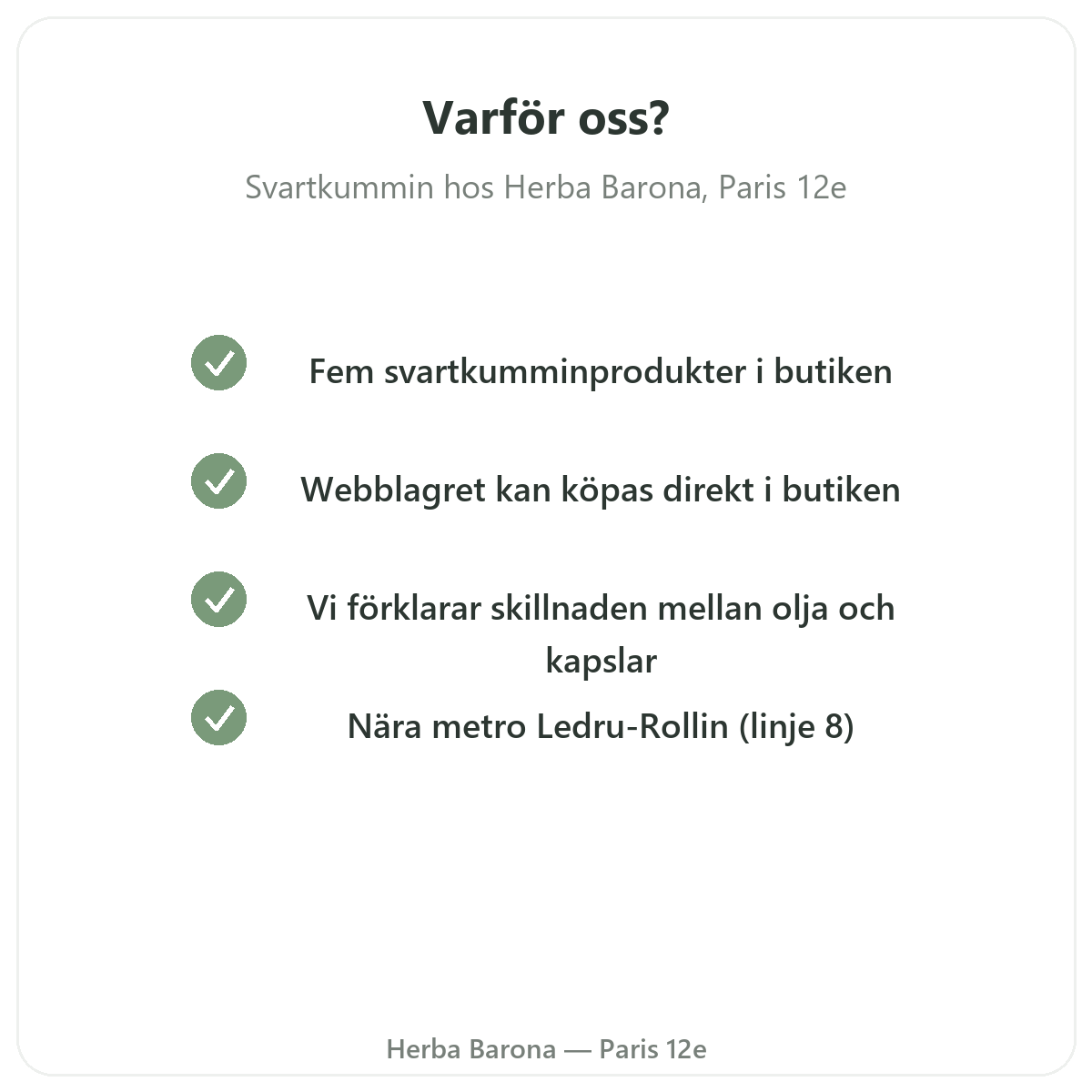 Varför köpa Svartkummin Paris i Paris hos Herba Barona Paris 12e