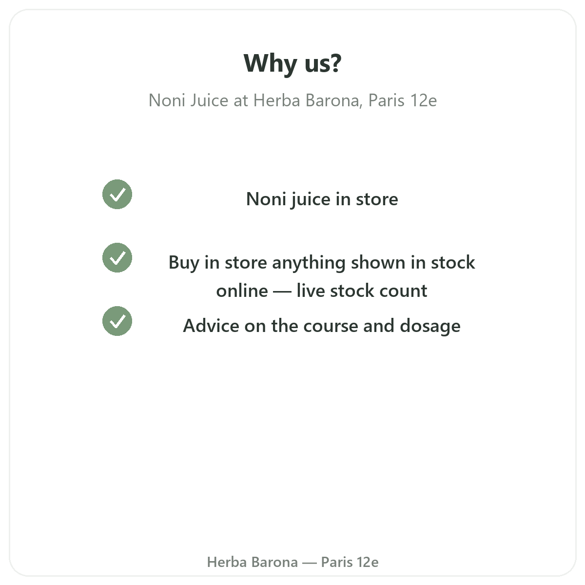 Why buy Noni Juice in Paris at Herba Barona Paris 12e