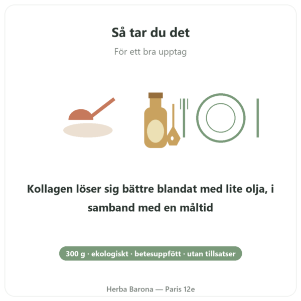 Nötkollagen Bio pulver Jarmino användning och dosering Paris Herba Barona
