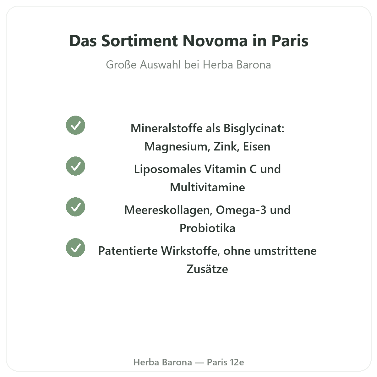 Das Novoma-Sortiment in Paris - Magnesium, Kollagen, Vitamin C bei Herba Barona Paris 12e