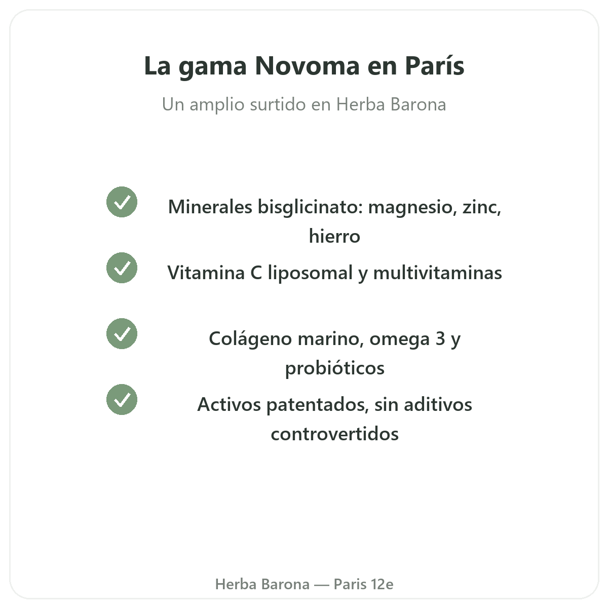 La gama Novoma en París - magnesio, colágeno, vitamina C en Herba Barona París 12e