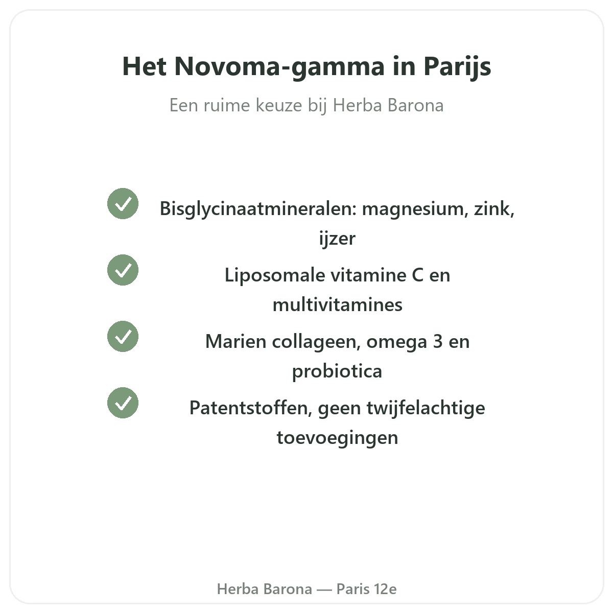 Het Novoma-assortiment in Parijs - magnesium collageen vitamine C bij Herba Barona Parijs 12e