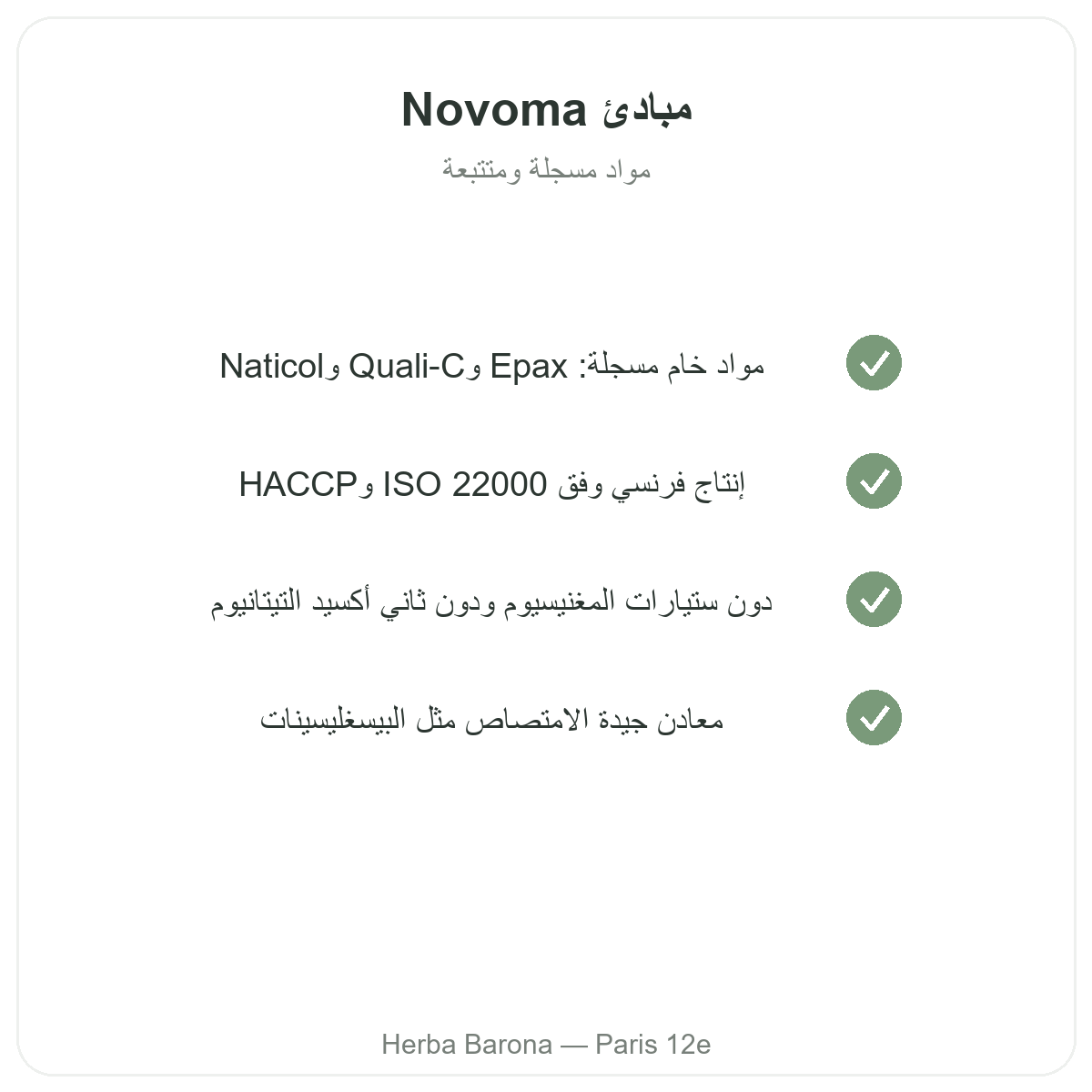 Novoma Paris - engagements qualite et matieres premieres brevetees chez Herba Barona