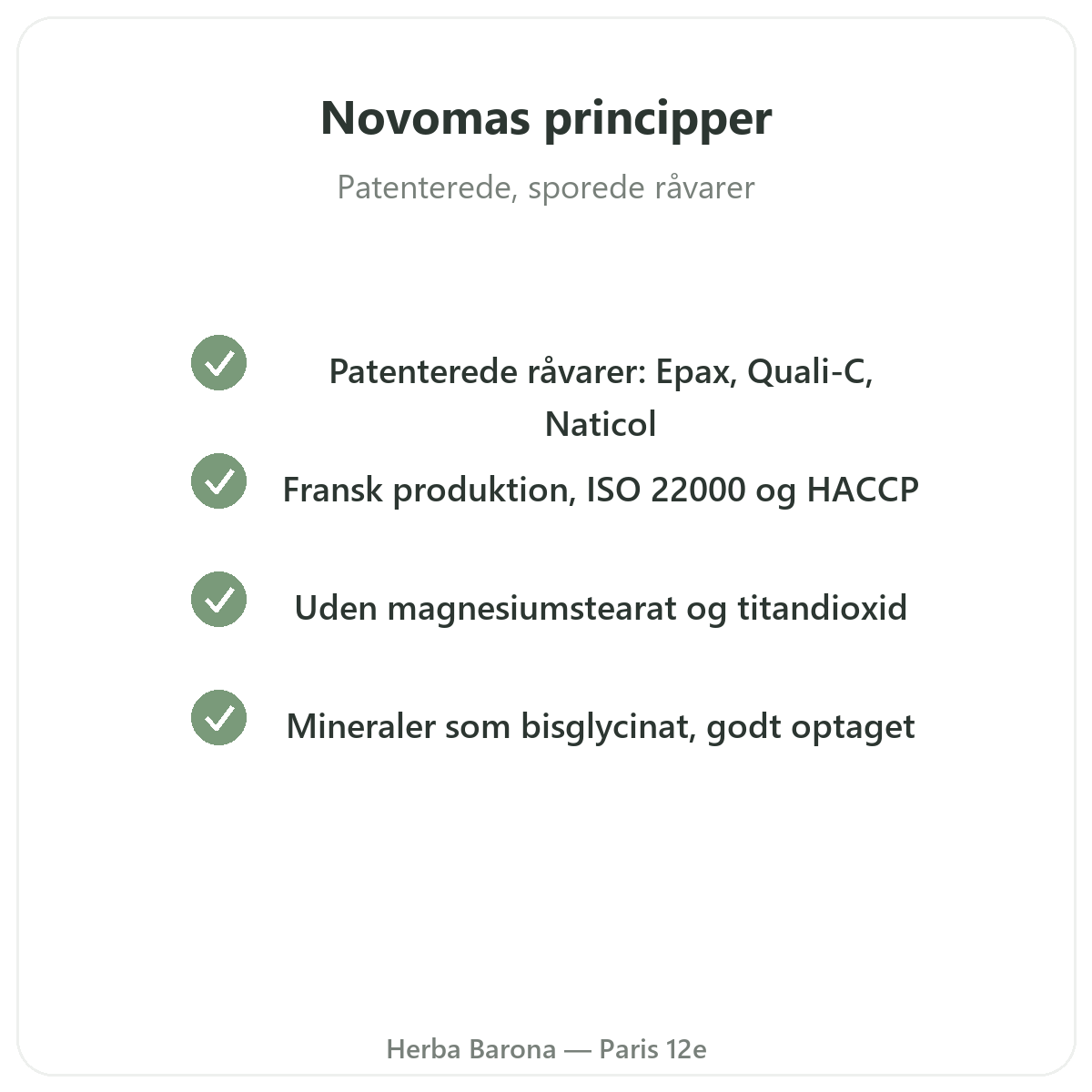 Novoma Paris - kvalitetsforpligtelser og patenterede råvarer hos Herba Barona
