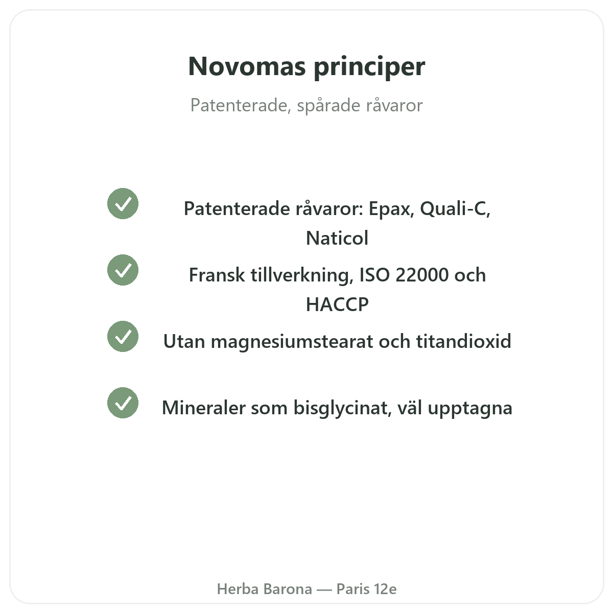 Novoma Paris - kvalitetslöften och patenterade råvaror hos Herba Barona