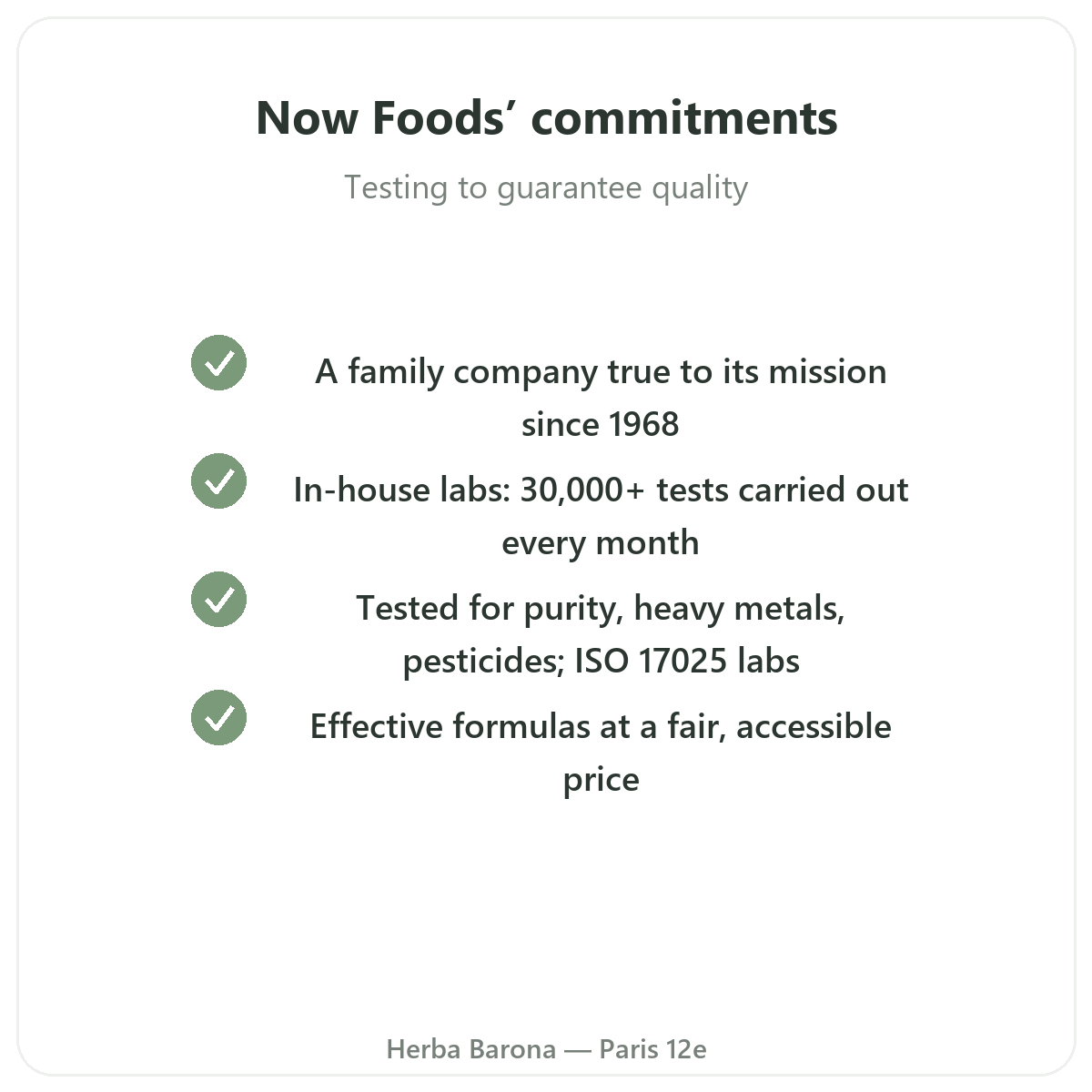Now Foods Paris - quality commitments and patented raw materials at Herba Barona