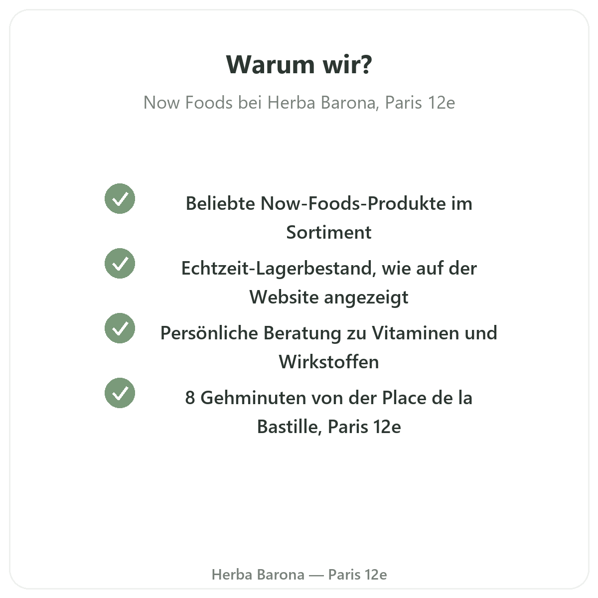Warum Now Foods in Paris bei Herba Barona kaufen Paris 12e
