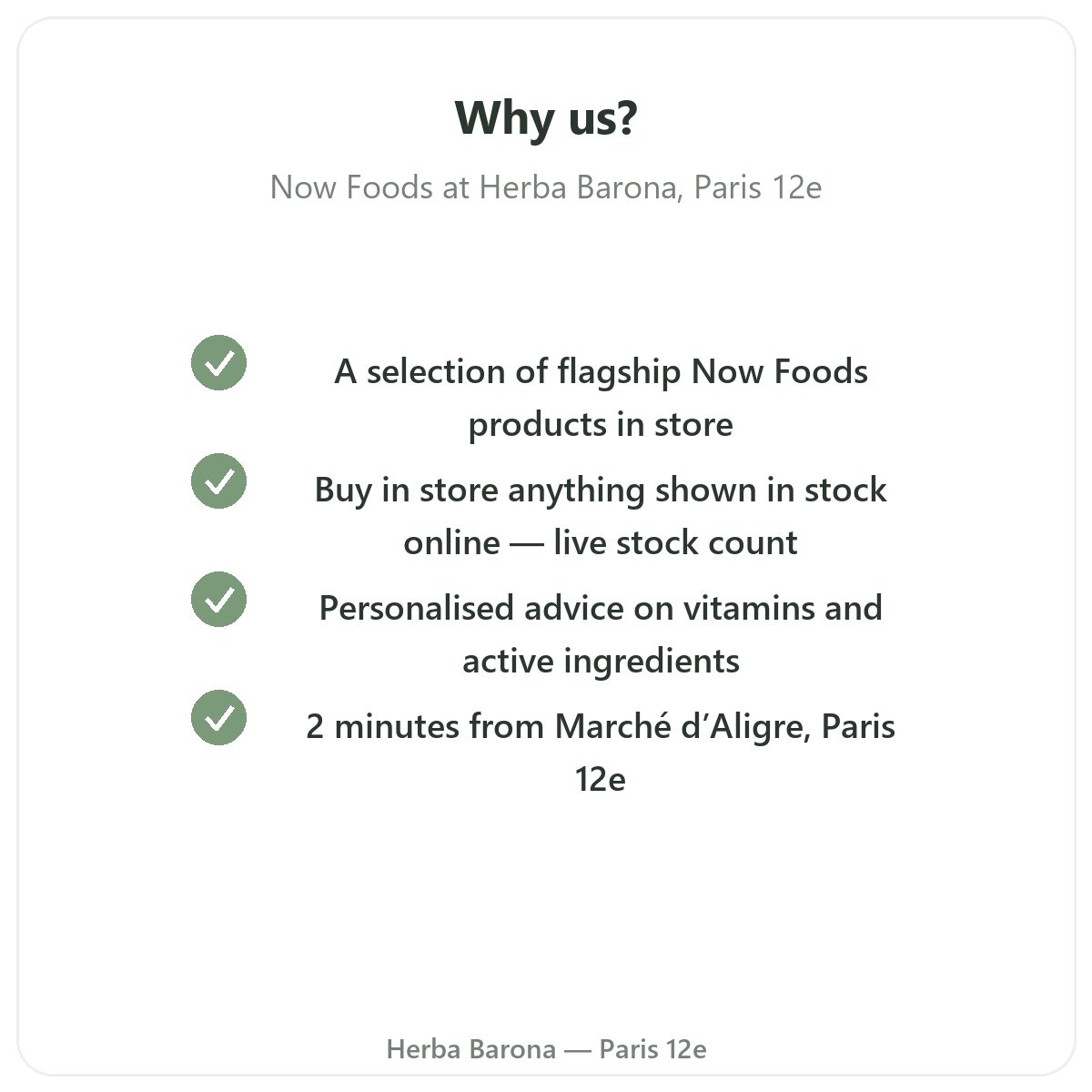 Why buy Now Foods in Paris at Herba Barona Paris 12th
