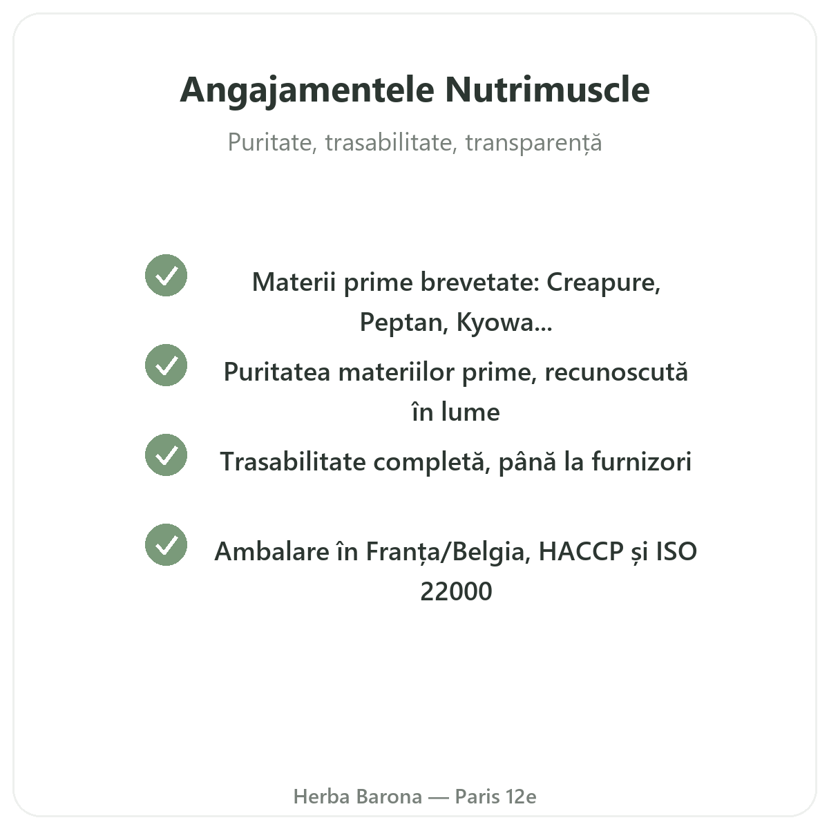 Nutrimuscle Paris - angajamente de calitate și materii prime brevetate la Herba Barona