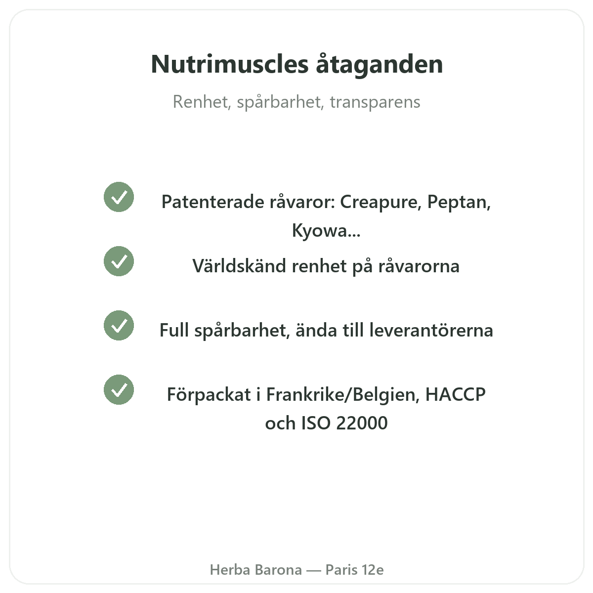 Nutrimuscle Paris – kvalitetsåtaganden och patenterade råvaror hos Herba Barona