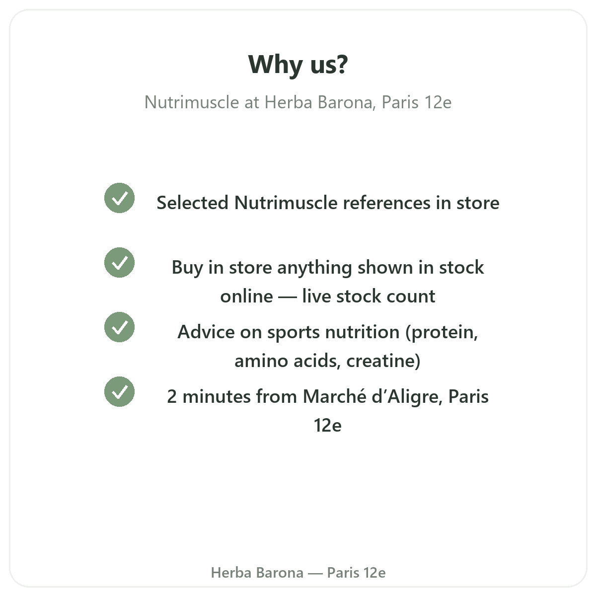 Why buy Nutrimuscle in Paris at Herba Barona Paris 12th