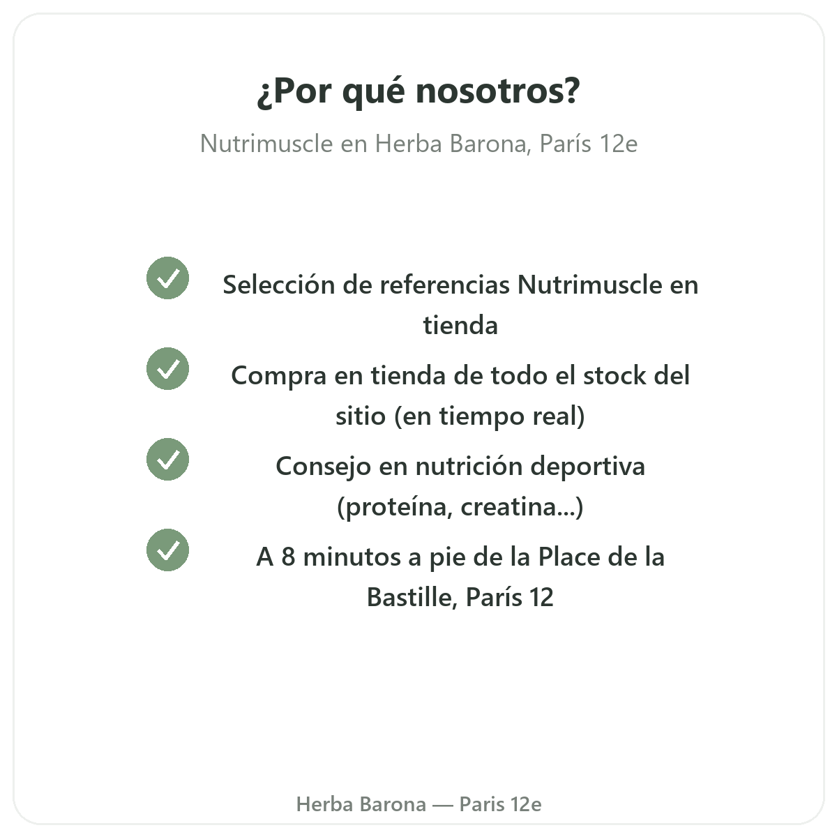 Por qué comprar Nutrimuscle en París en Herba Barona París 12e