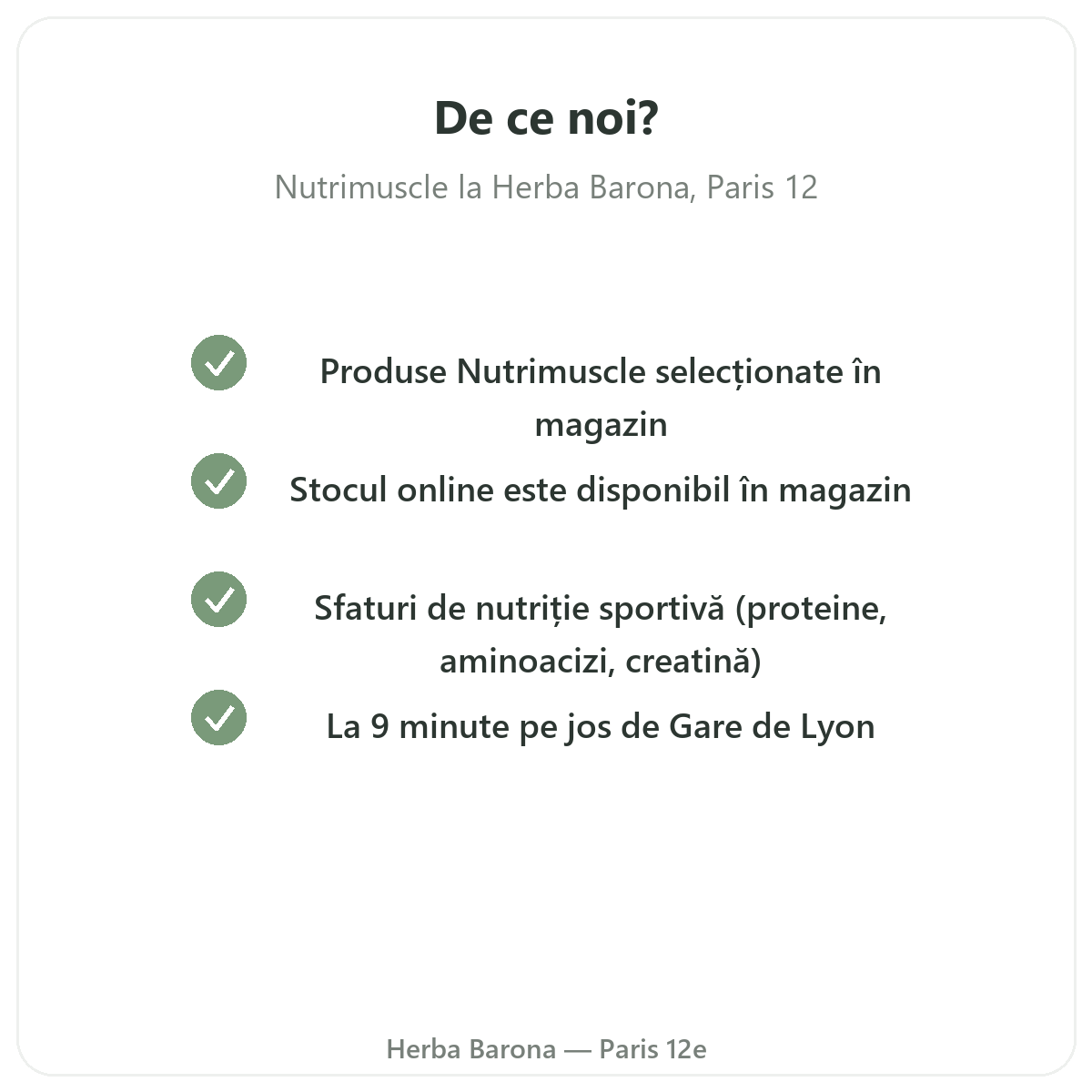 De ce să cumpărați Nutrimuscle la Paris de la Herba Barona Paris, arondismentul 12
